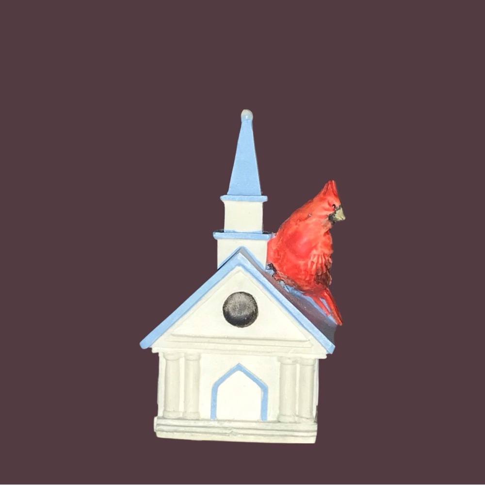 Vintage 1994 Red Cardinal Bird Decorative Figurine Thimble On A Birdhouse